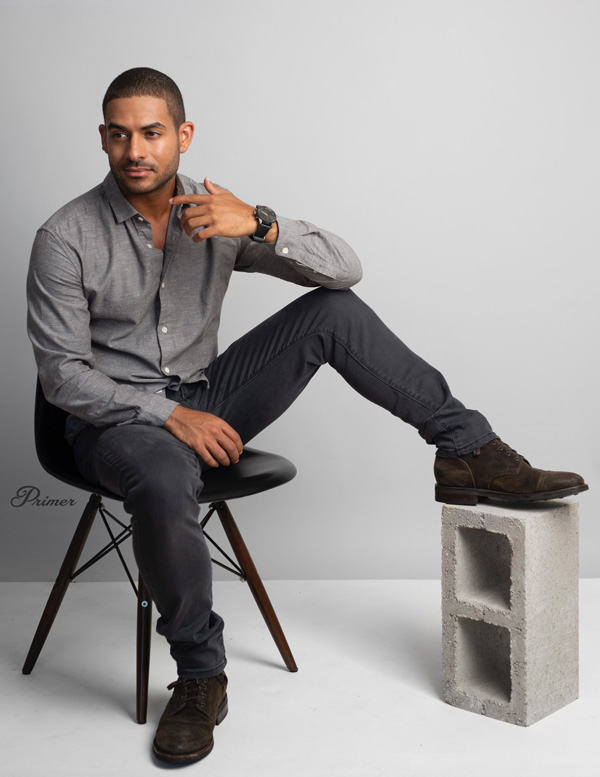 men gray shirt gray pants thursday boots primer