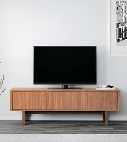 ikea walnut media console high low