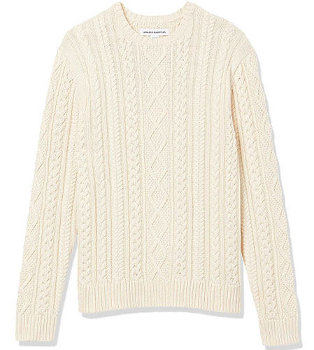 amazon essentials fisherman cable sweater high low