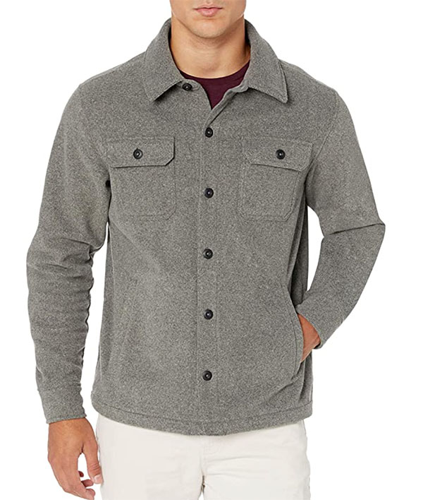 Amazon Essentials Men's Long-Sleeve Polar Fleece Shirt Jacket in grey