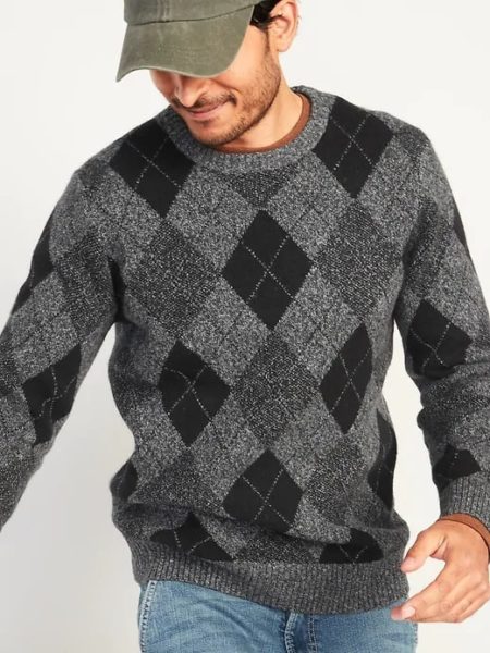 man wearing an argyle style sweater from old navy retailer