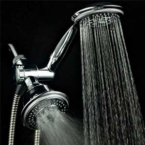 chrome shower head with different settings for pressure spray