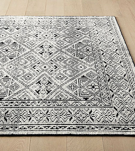 black and white detailed rug from CB2