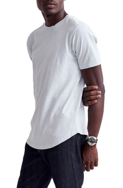white scallop slub crew neck shirt for men
