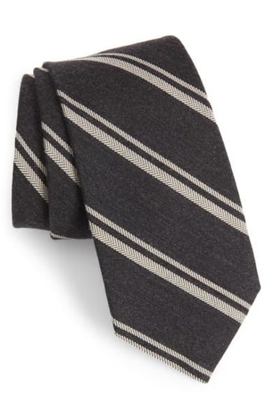 wool blend blue and grey striped tie for men