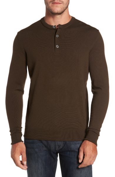 merino wool long sleeve brown henley shirt