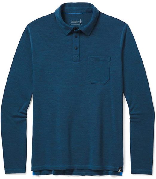 dark blue long sleeve merino wool polo shirt