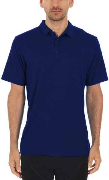 short sleeve blue merino wool polo shirt