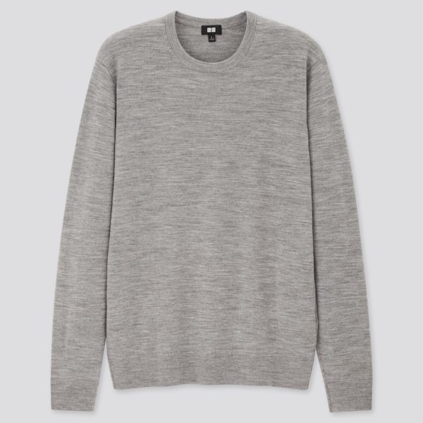 grey colored merino wool crewneck sweater