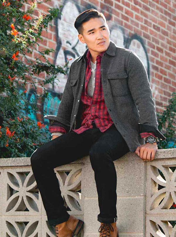 shirt jacket with flannel shirt