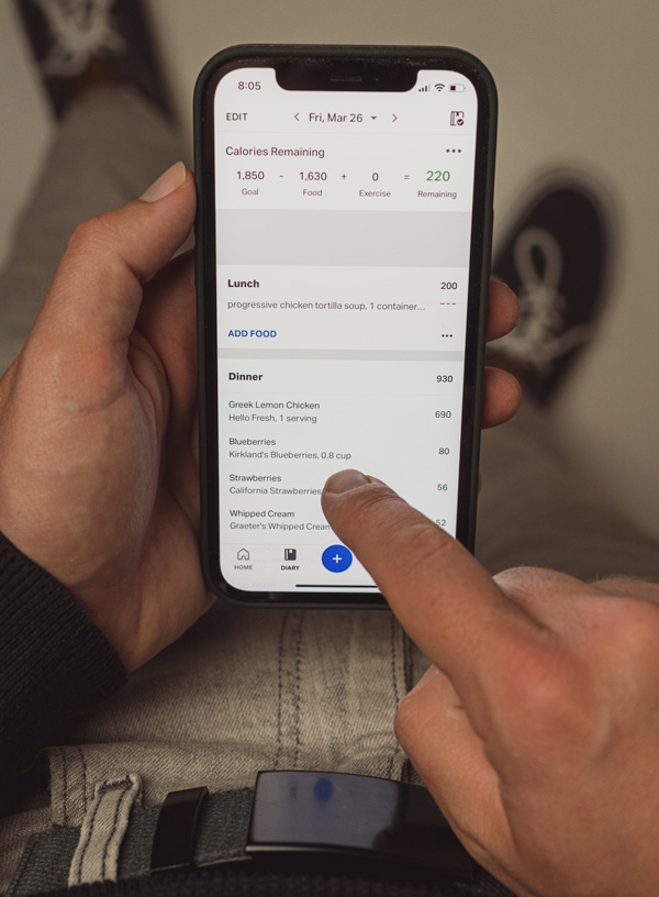 tracking calories on MyFitnessPal app