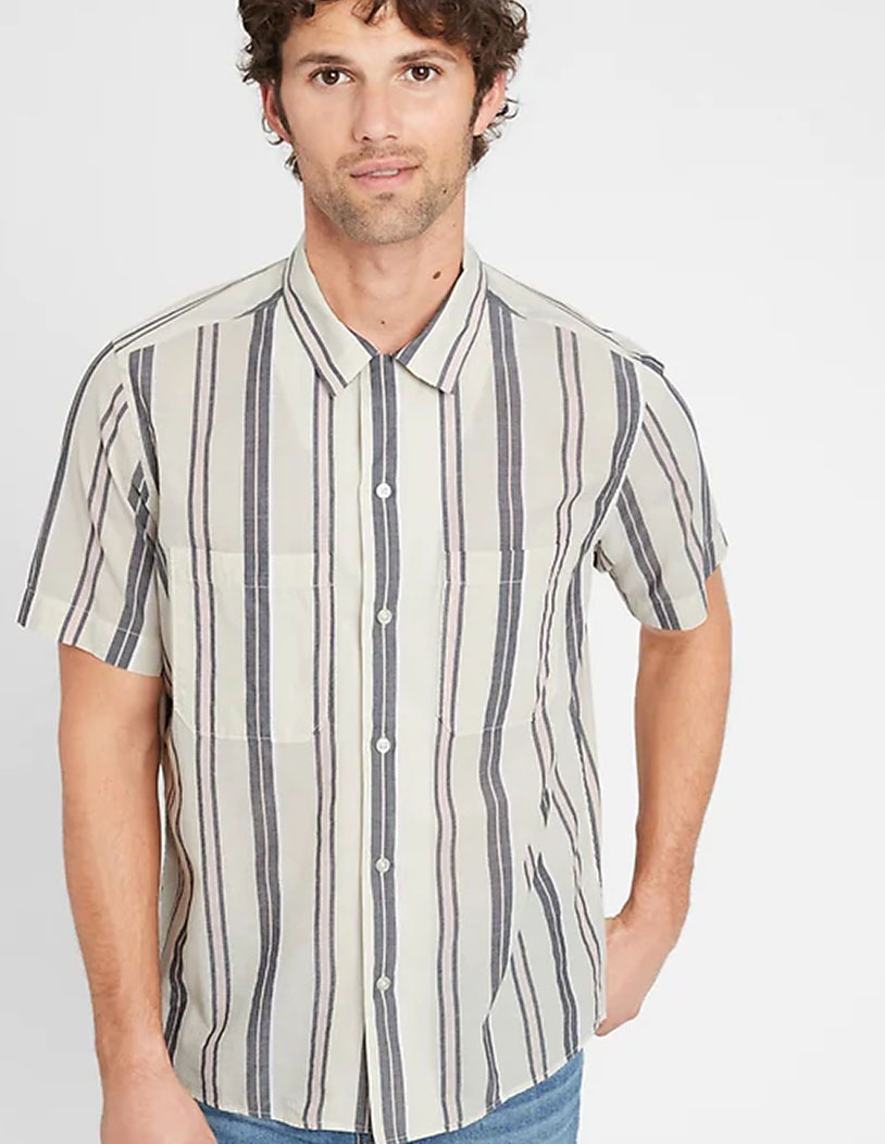 striped short sleeve button down shirt