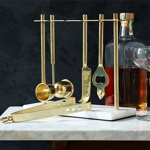brass and marble barware set