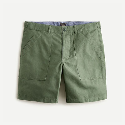 green cotton linen shorts for men