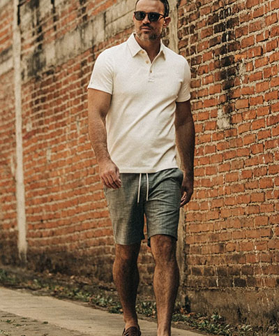 taylor stitch brand olive pin dot shorts