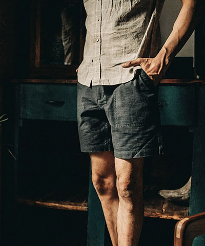 reverse sateen material trail shorts taylor stitch