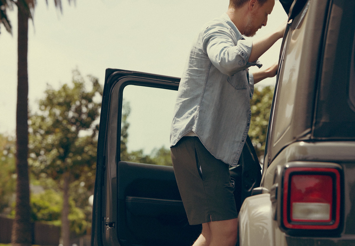 denim shirt with shorts