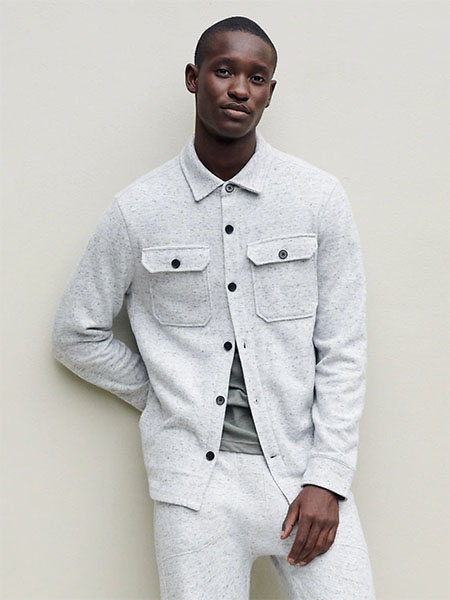 light grey long sleeve waffle knit shirt jacket