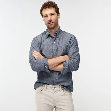 dark wash blue chambray shirt