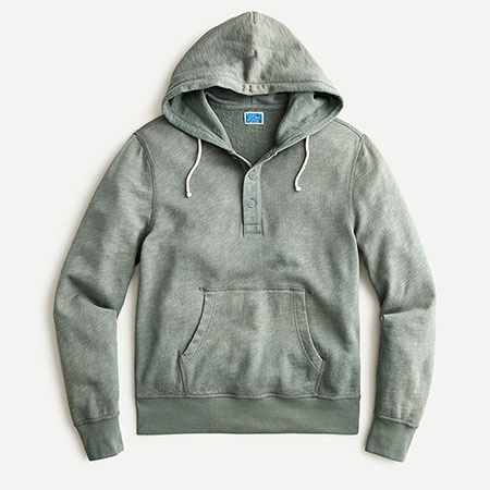 green french terry henley hoodie sweatshirt