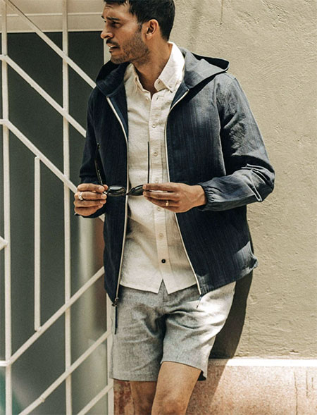 dark blue zip front jacket