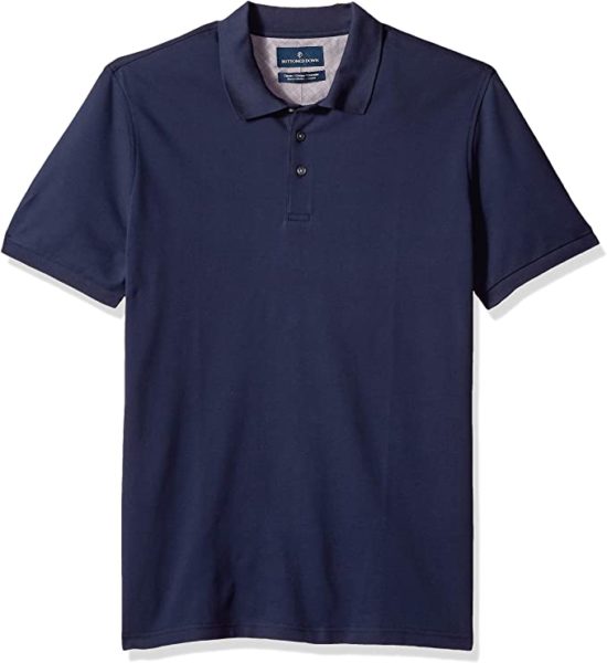 dark blue short sleeve pique polo shirt