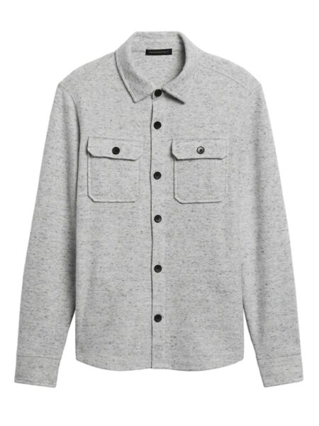 grey button down brushed waffle knit shirt jacket