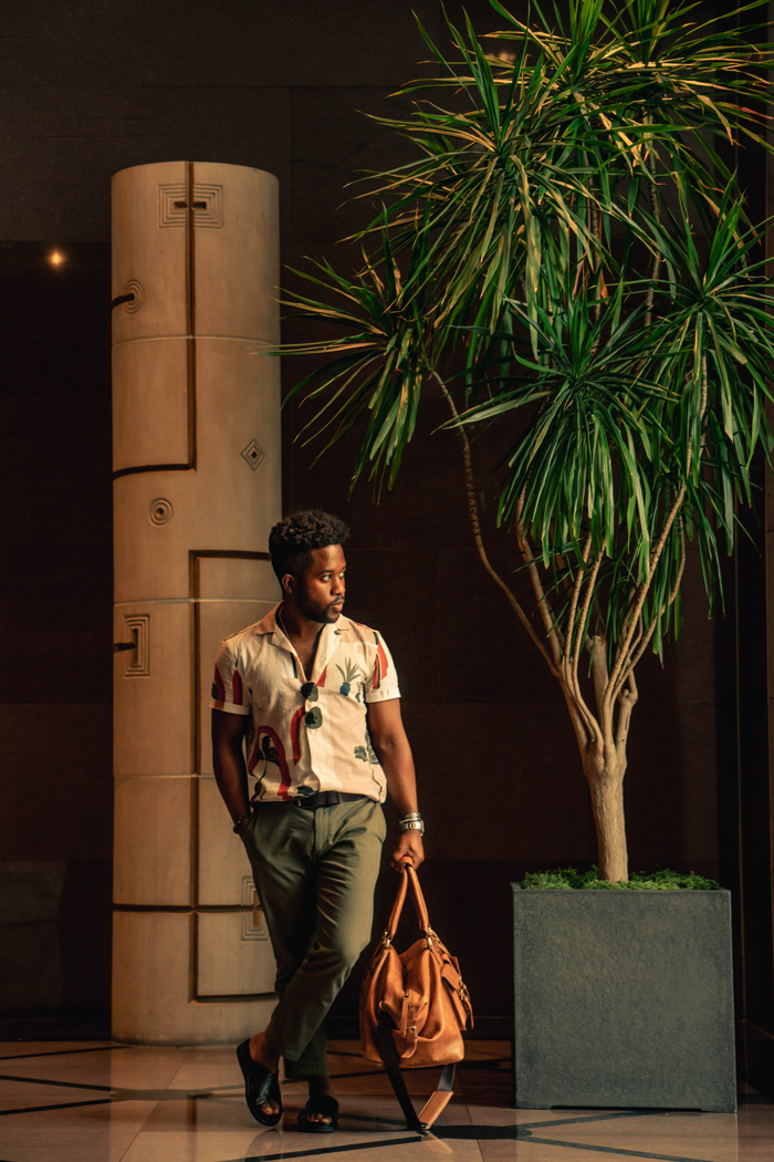 camp-collar-shirt_3 summer outfit idea with camp collar shirt, olive chinos, and sandals