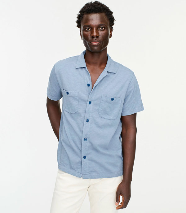 man wearing camp collar summer shirt