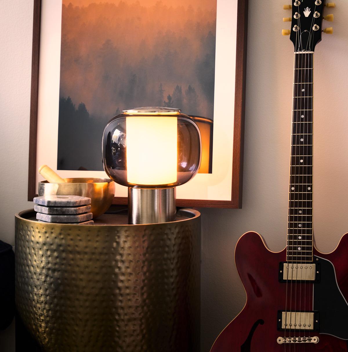 hogvind lamp from ikea in a man's masculine living room