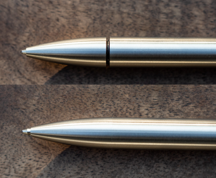 a dual image featuring close up details for Bastian ball point pens