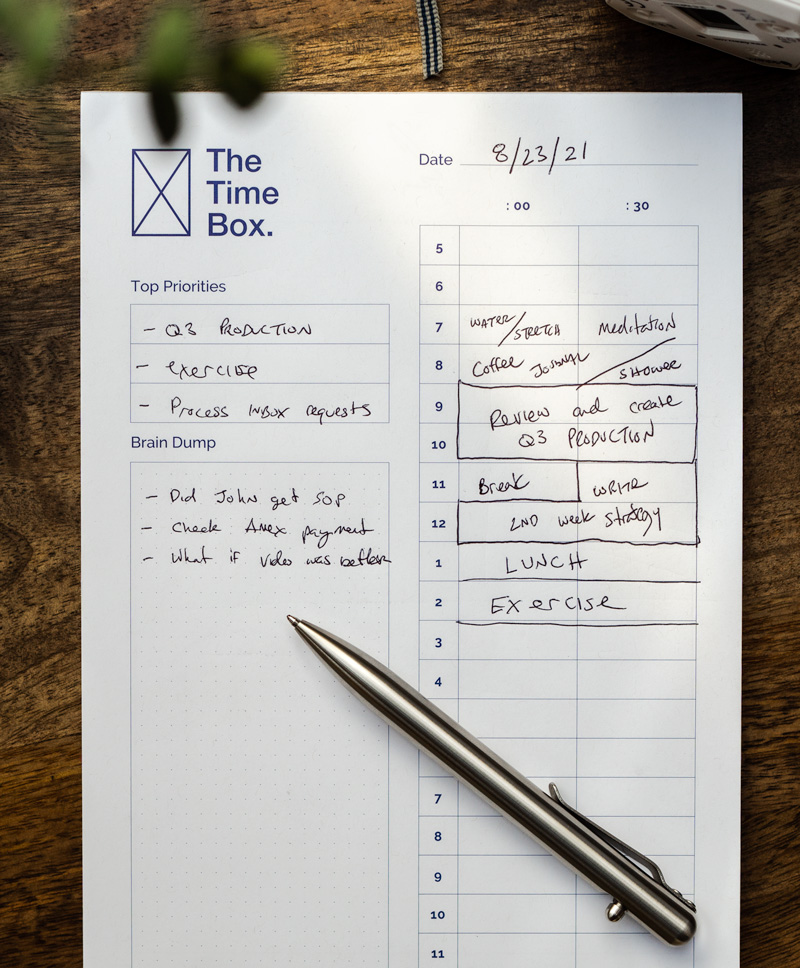 Time blocking notepad The Time Box