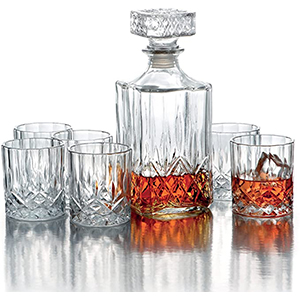 glass decorative whiskey decanter set