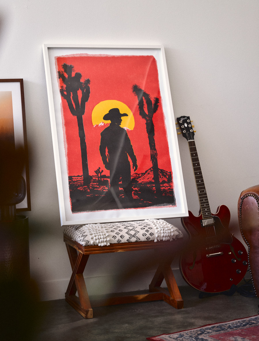 printed cowboy art in rodalm frame from ikea