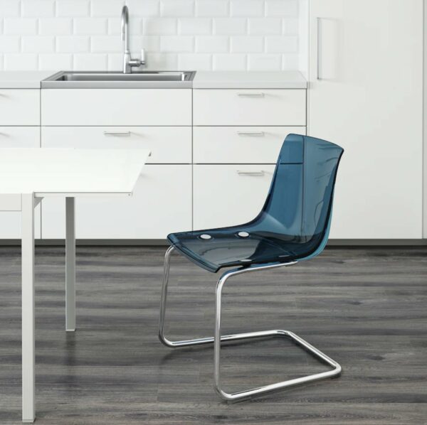 transparent blue and chrome plated chair