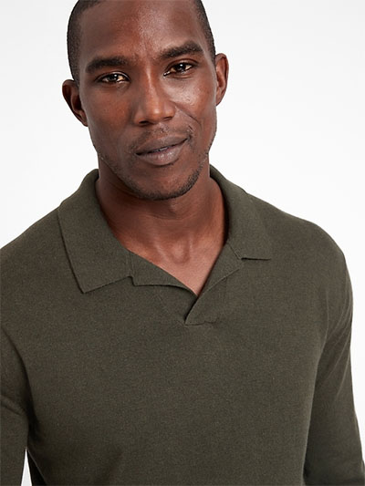 green silk linen sweater polo shirt