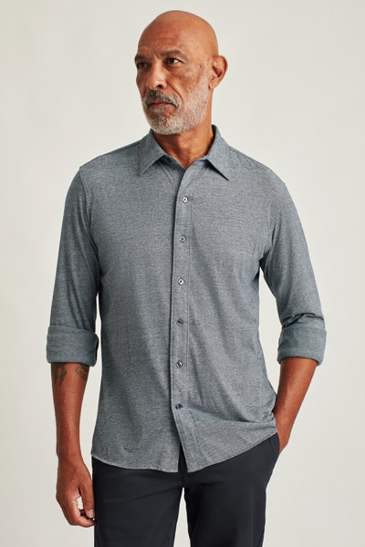 grey button up jersey shirt