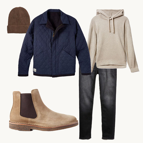 winter outfit with quilted jacket