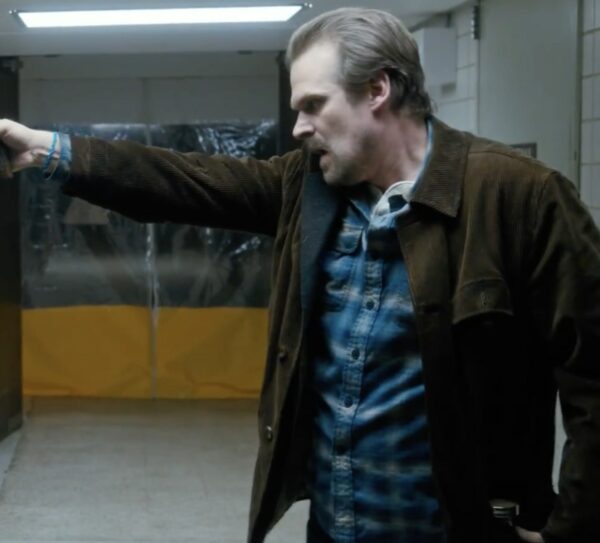 image of man wearing a brown corduroy jacket and blue plaid shirt