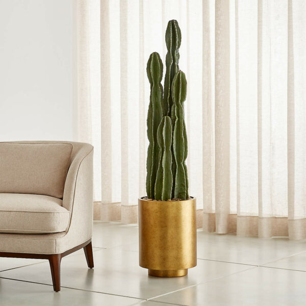 image of a faux potted cactus in a gold pot