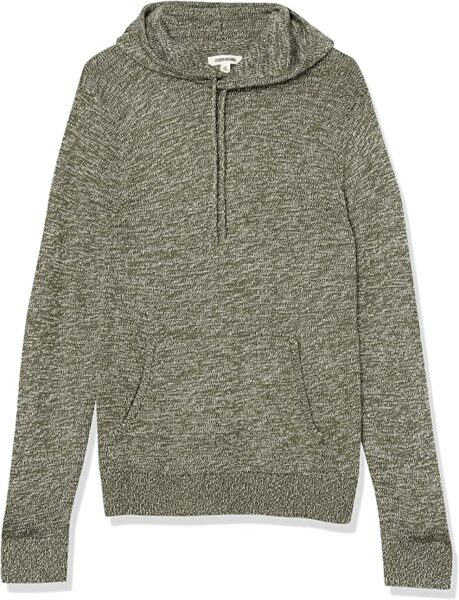 marled green long sleeve hooded sweater