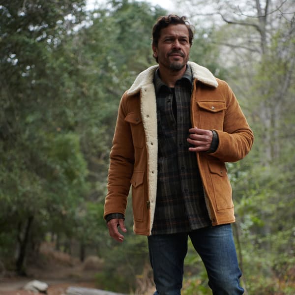 image of man wearing a lined corduroy jacket