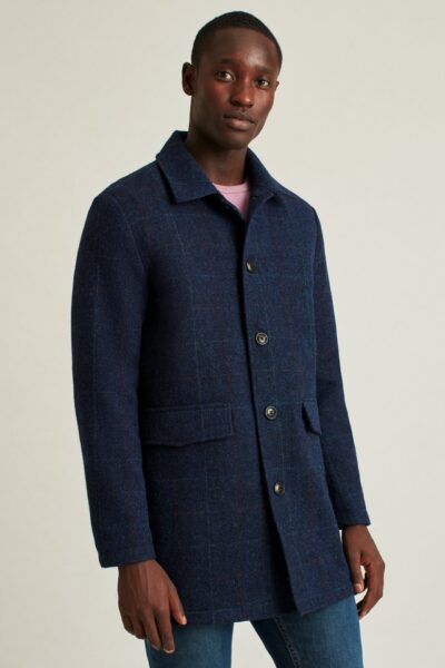 image of a man wearing a dark blue overcoat