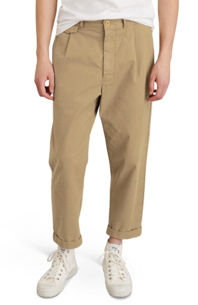 image of model wearing khaki straight leg chino pants