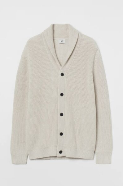 image of a white shawl collar cardigan