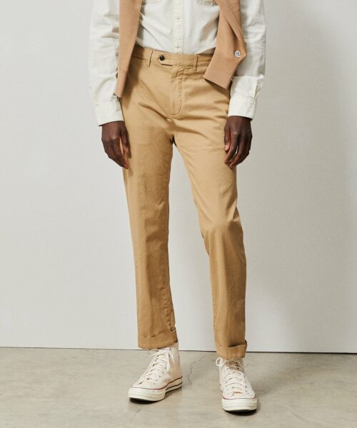 image of model wearing khaki chino pants