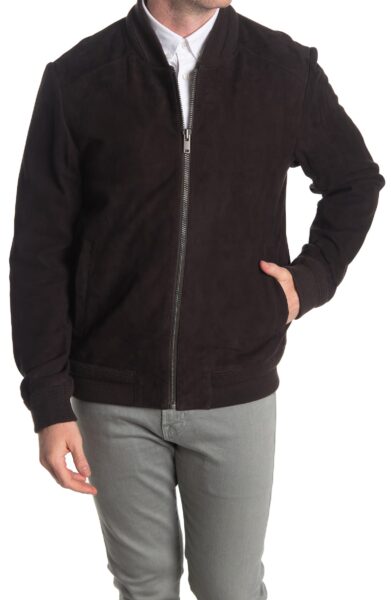 image of a person wearing a black bomber jacket