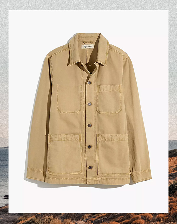 image of a light sand colored chore jacket from Madewell