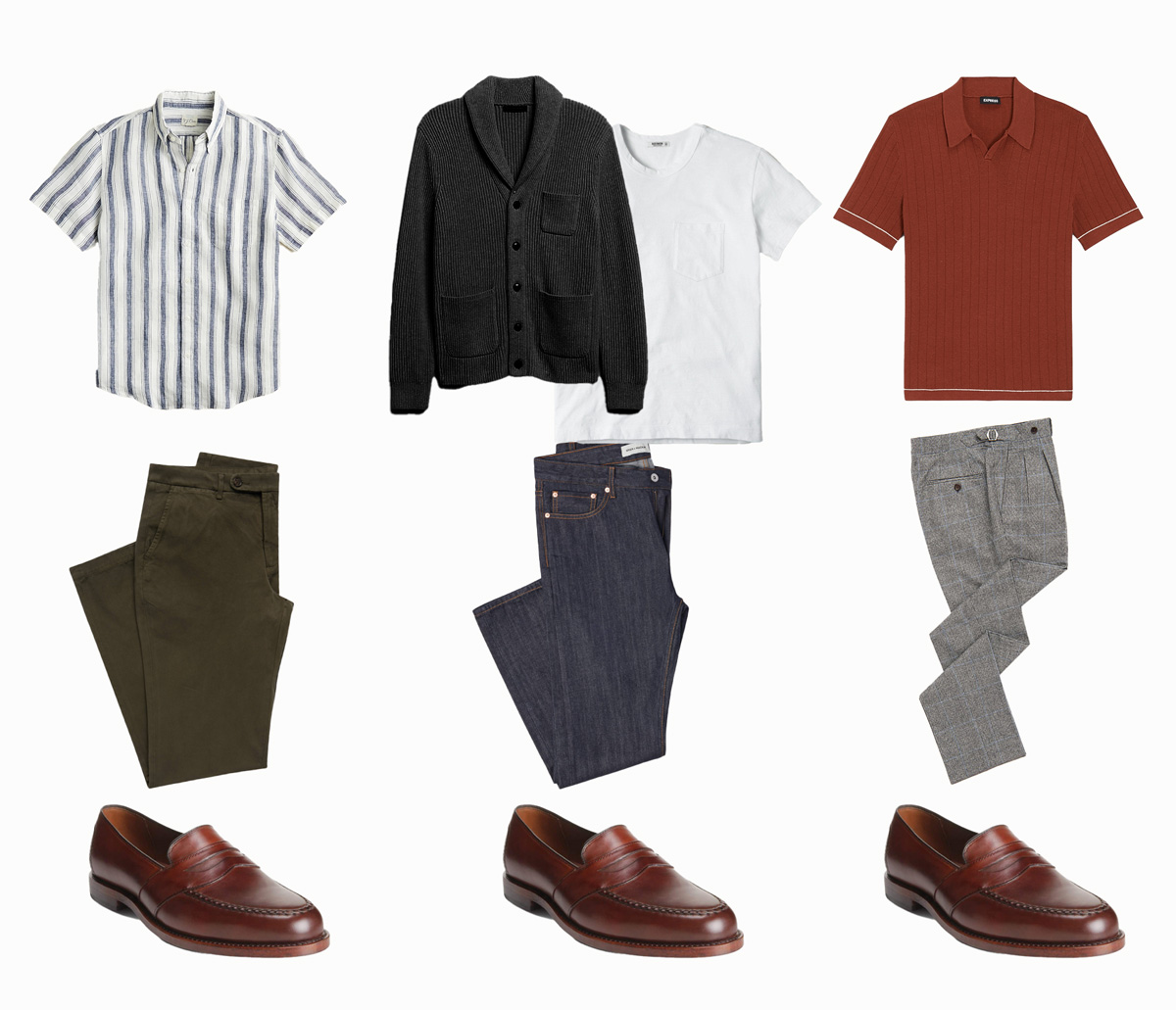 Allen-Edmonds-outfits three outfits featuring penny loafers