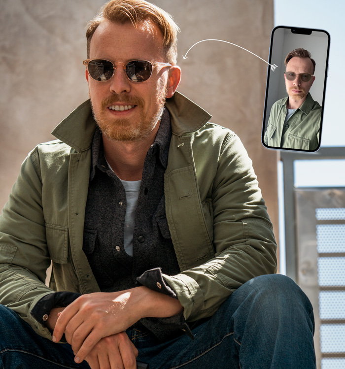 Man wearing Christopher Cloos Mala sunglasses demonstrating virtual try-on